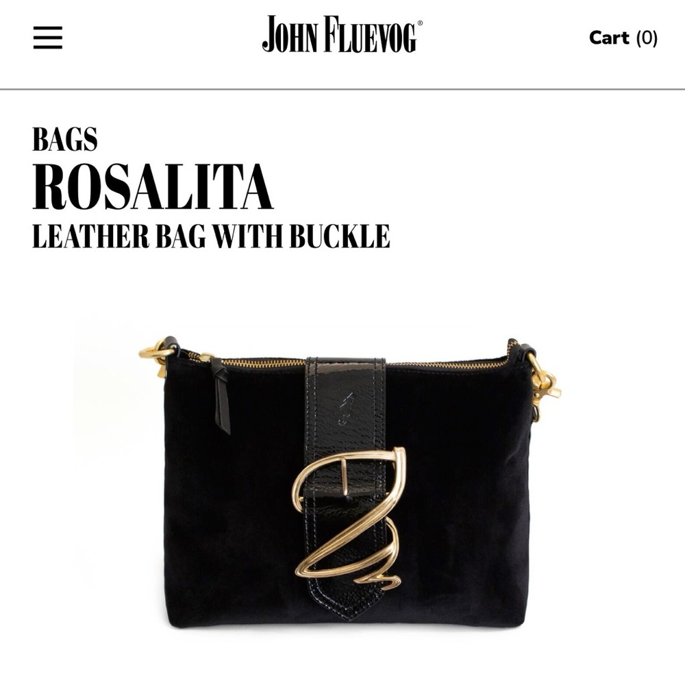 Fleuvog “Rosealita”Black velvet Crossbody Bag with Gold Accent